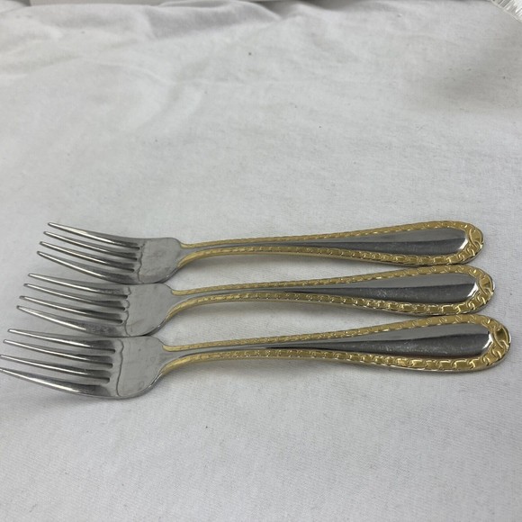 3 Retroneu GOLD ACCENT Chain 7” 18/8 Korea Stainless Dessert Fork Good Quality - Picture 4 of 10